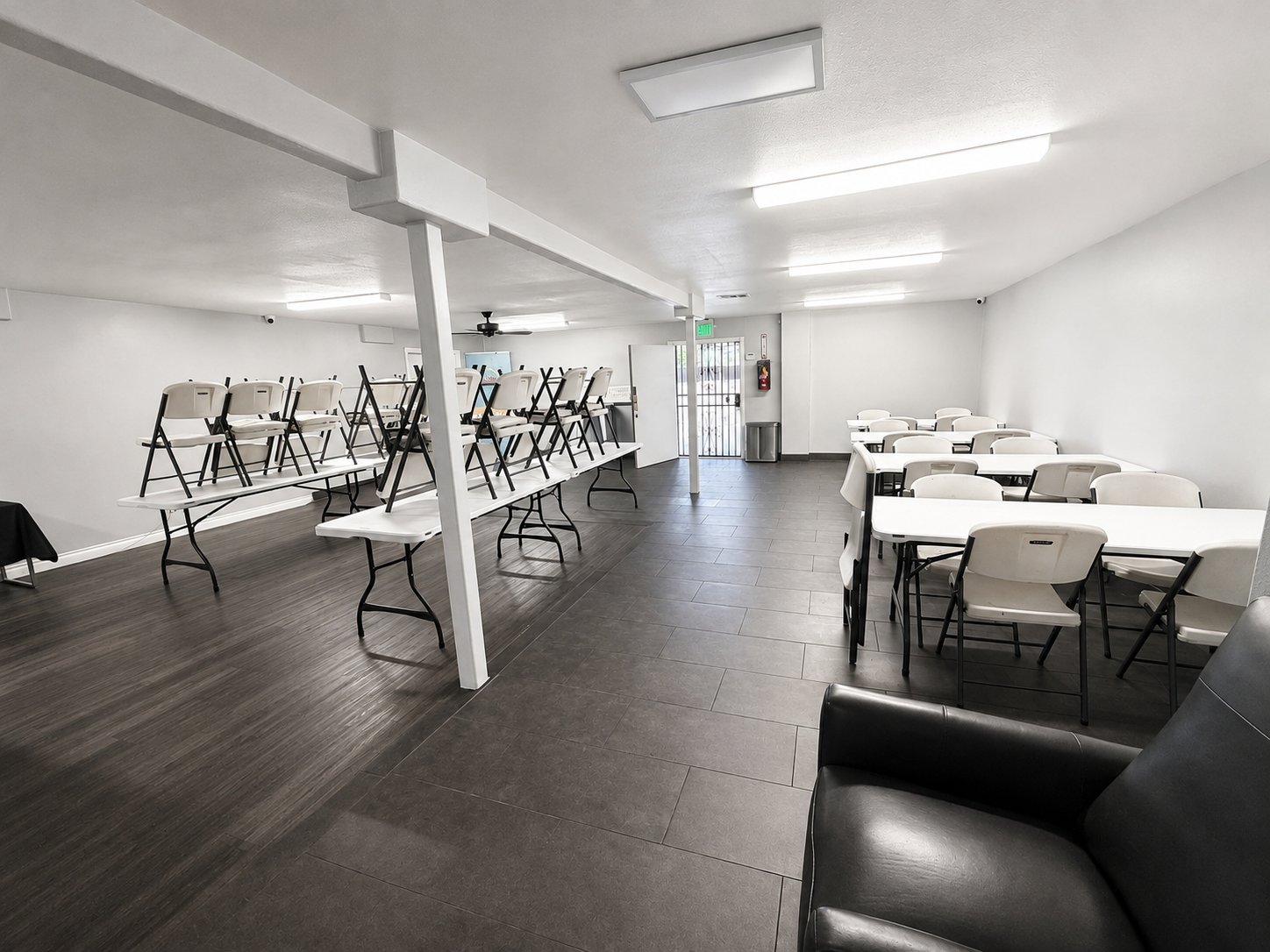 Fellowship Hall set up with tables and chairs